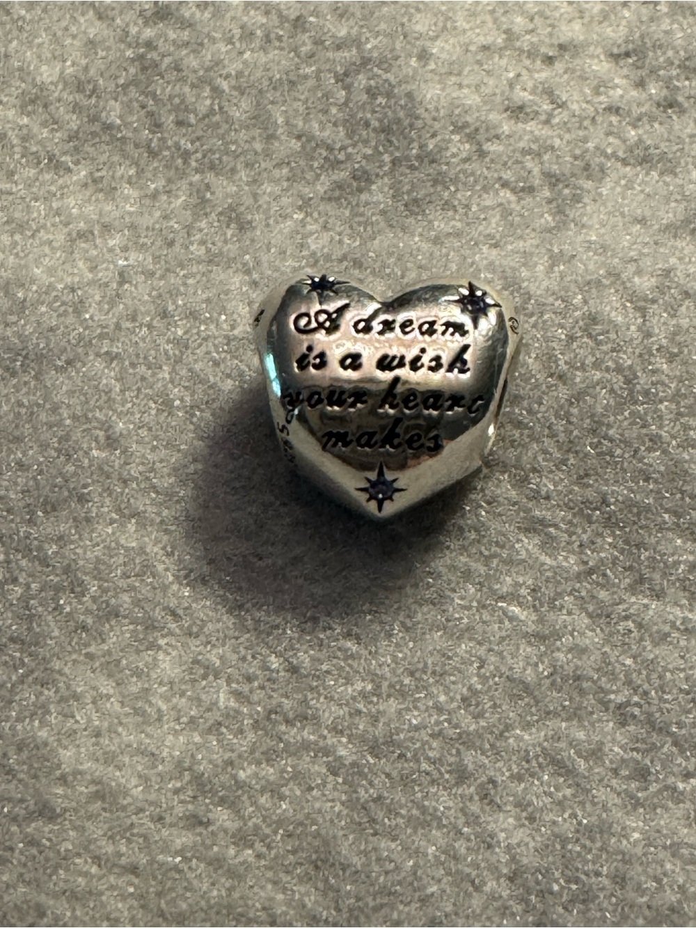 Pandora Silver Heart Charm with Engraved Sentiment